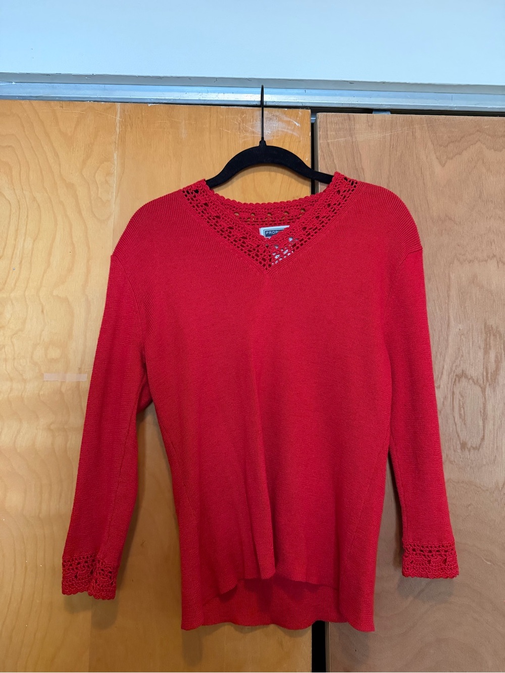 Sag Harbor Red Crochet-Trim Knit Top